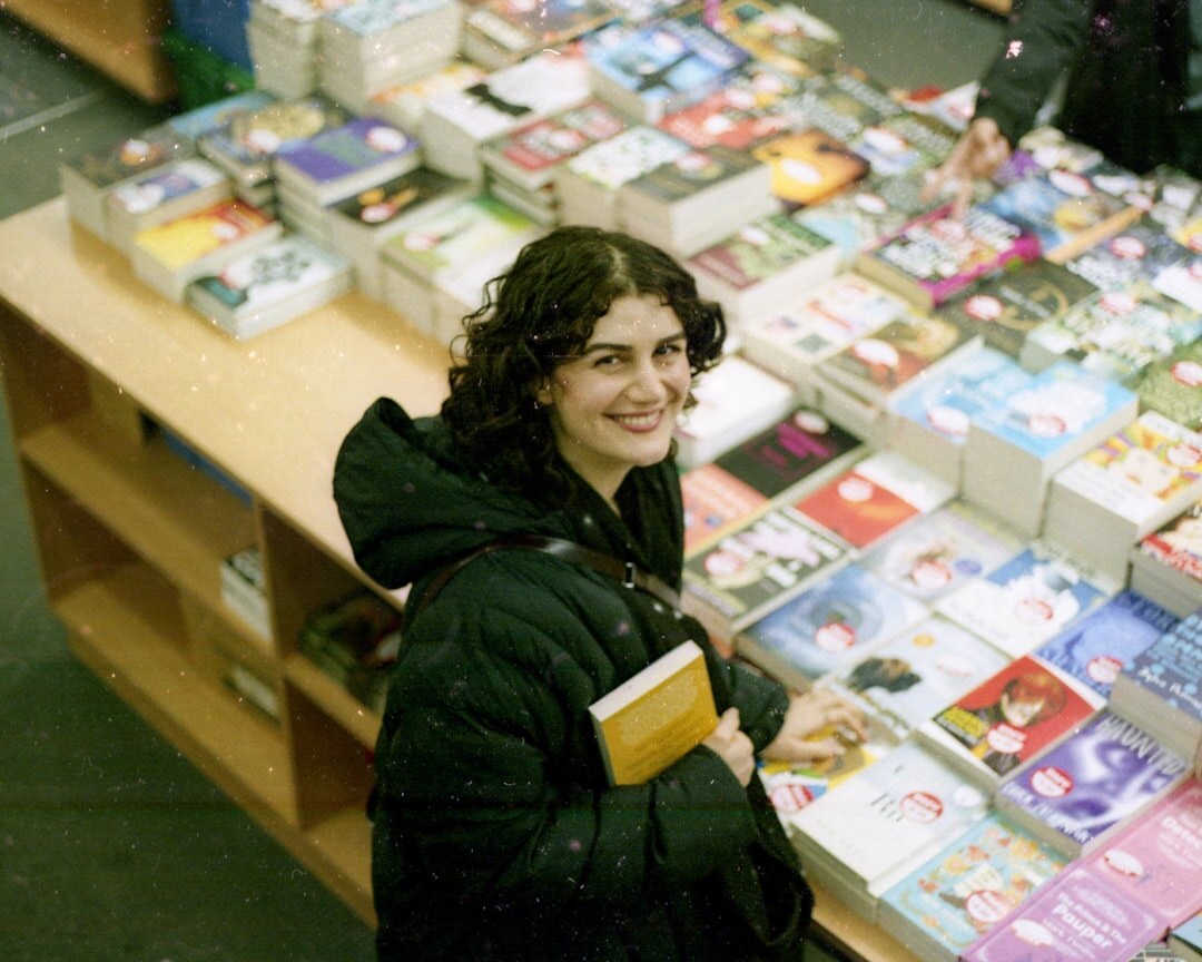 happy customer with books